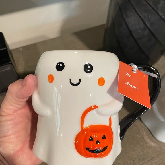 LANG WHITE CERAMIC GHOST MUGS W/ORANGE PUMPKINS 2023 - Picture 6 of 7